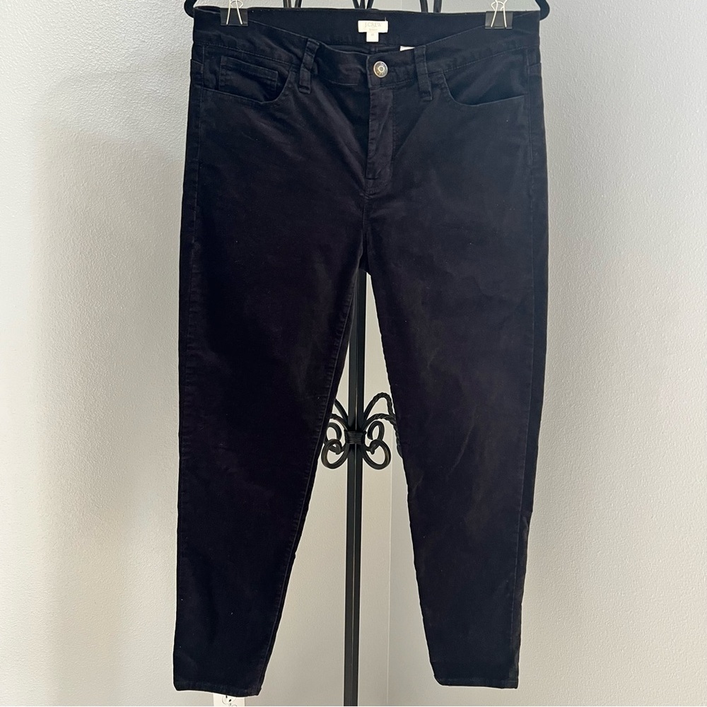 J. Crew Women's Black Velvet Jeans with Front Zipper and Button Size 30